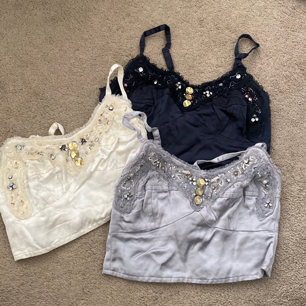 Lot of FP One Free People Beaded Bralette Sz S Black, Cream & Silver